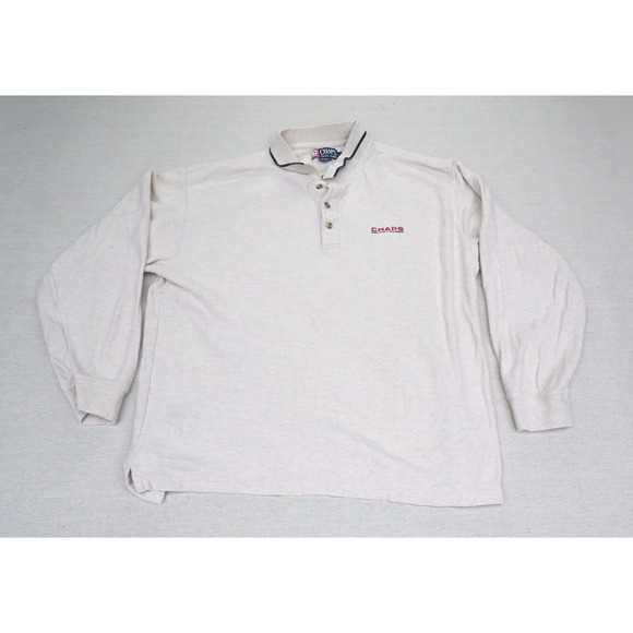 Chaps Other - Chaps Ralph Lauren Vintage 90s Mens L Cotton Linen Polo Shirt Cream Long Sleeve